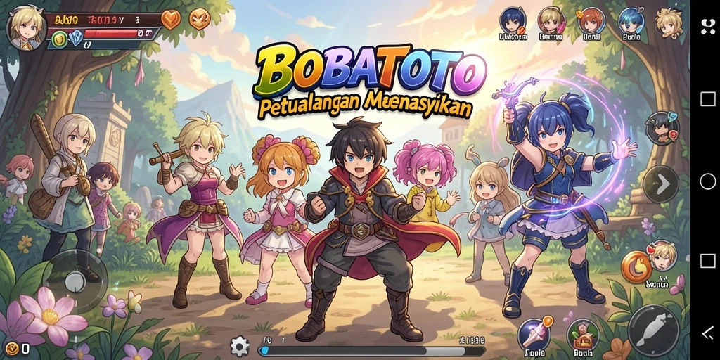 Screenshot gameplay BOBATOTO menampilkan aksi pertarungan seru dengan karakter anime.