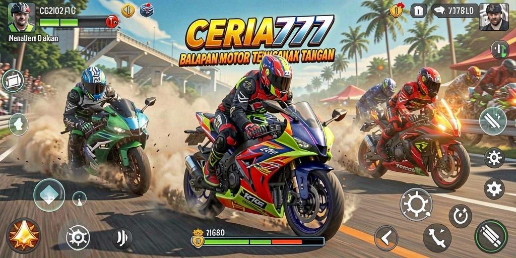 Screenshot gameplay CERIA777 menampilkan aksi balapan yang mendebarkan.