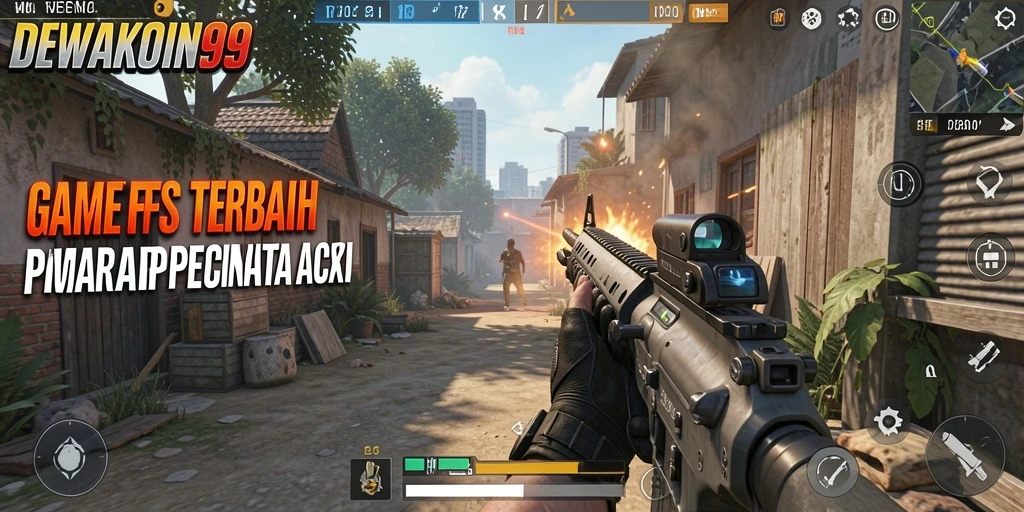 Gameplay seru DEWAKOIN99 dalam aksi pertempuran FPS.