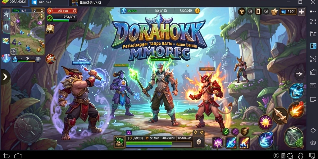 Tangkapan layar DORAHOKI menampilkan aksi seru dalam pertempuran MMORPG.