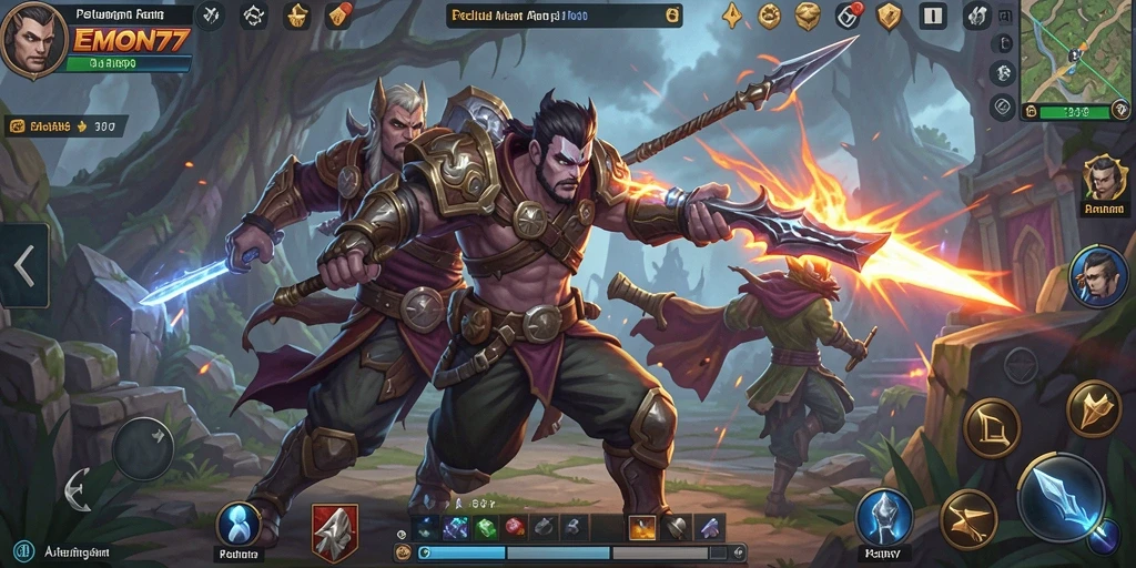 Tampilan menarik dari gameplay ARPG di EMON77.