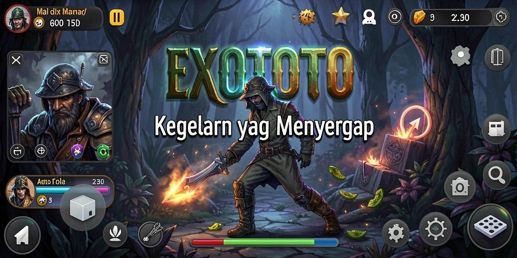 Screenshot gameplay EXOTOTO menampilkan momen menegangkan saat karakter utama menjelajahi tempat angker.