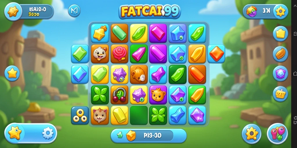 Tampilan gameplay seru dari FATCAI99, permainan Match-3 yang menantang.