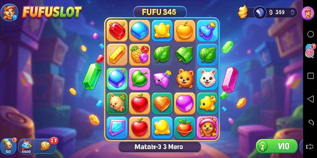 Tampilan menarik dari gameplay FUFUSLOT dengan elemen match-3 yang menantang.