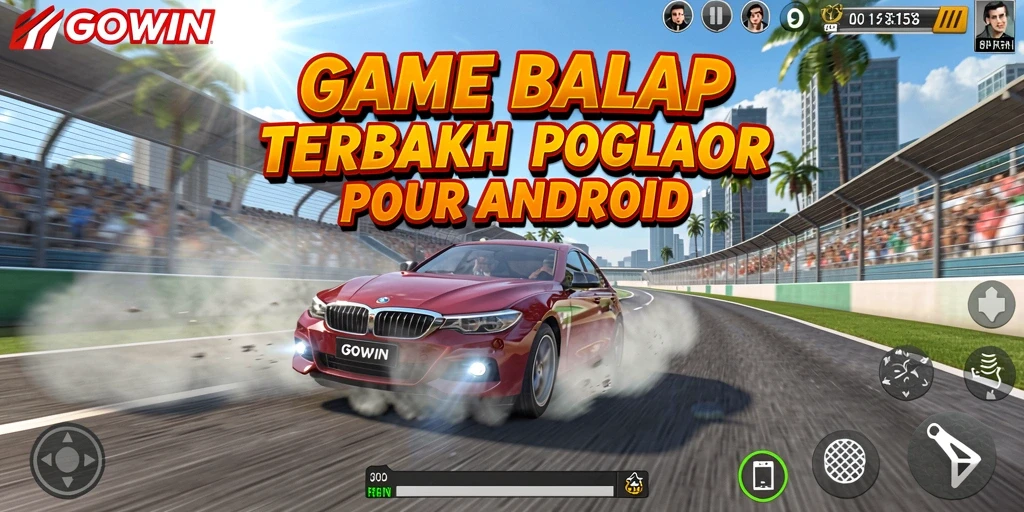 Screenshot utama GOWIN menampilkan aksi balap yang mendebarkan dan grafis menawan.