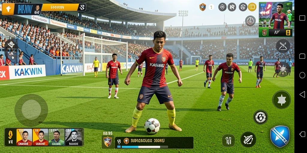 Screenshot KAKWIN menampilkan aksi menarik dalam permainan sepakbola.