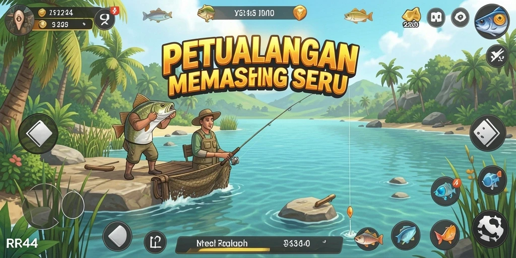 Screenshot gameplay RR44 menampilkan pesona memancing yang realistis dengan berbagai jenis ikan.