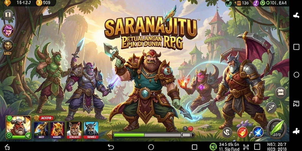 Tampilan gameplay epik di dunia fantasi SARANAJITU.