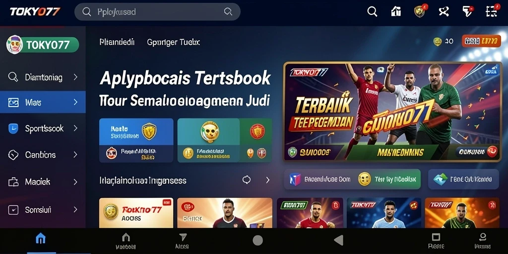 Tampilan menarik pada aplikasi TOKYO77 dengan fitur Sportsbook yang lengkap.